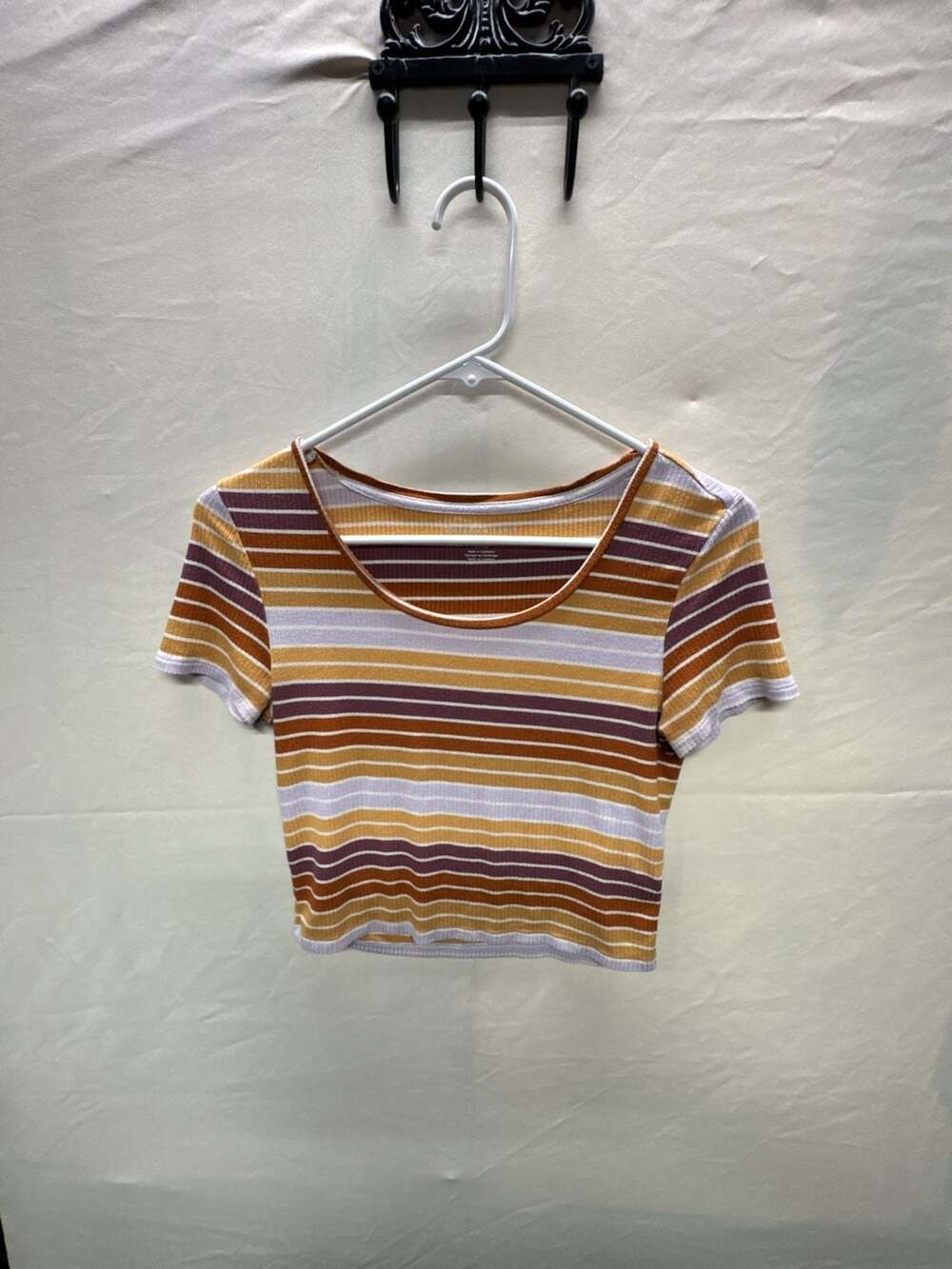 American Eagle Women's Ribbed Striped Short Sleeve Cropped Baby T-Shirt